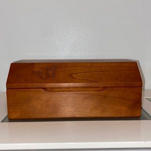 Beautiful Vintage Solid Wood Engraved Butterfly Jewelry Box/ Trinket Box